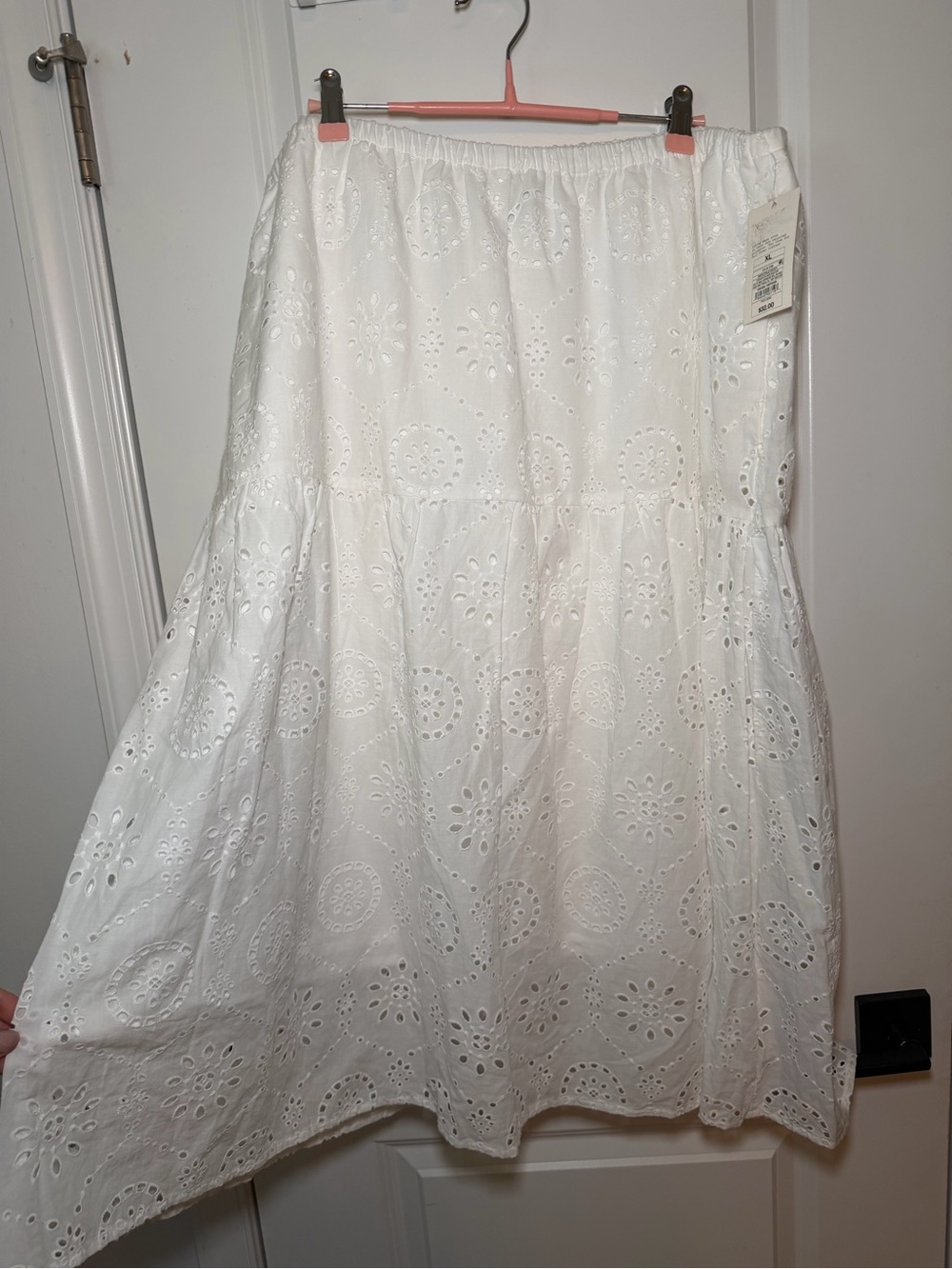 White Eyelet Tiered Midi Skirt - Lightweight Style